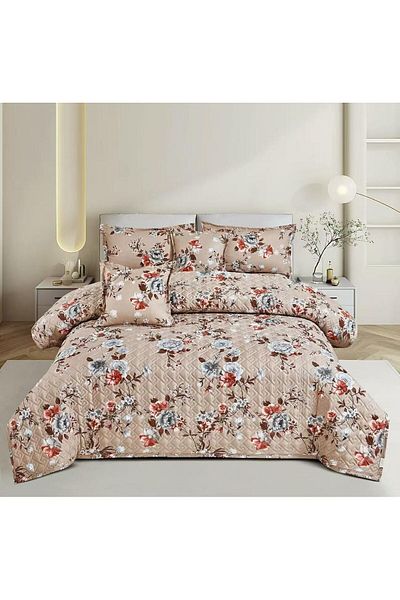 MİNG Lİ Summer Floral Quilt Set, Compressed Microfiber Filling - 6 Pieces for Two People