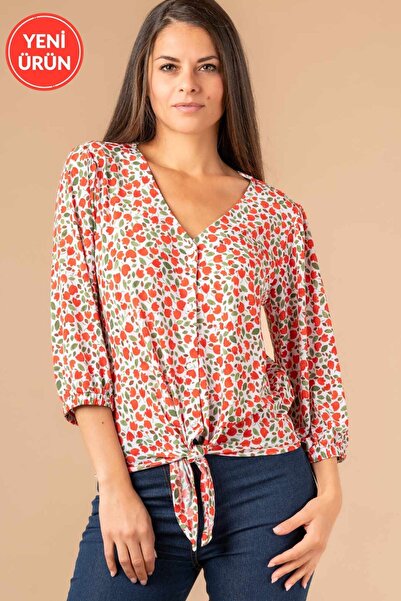 Kübra Tekstil Bluză de damă cu modele florale - Trendy Summer daily Trend Blus
