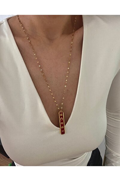 Hoop jewelery ÇELİK ZİNCİRLİ KIRMIZI PLAKA ŞANS KOLYESİ
