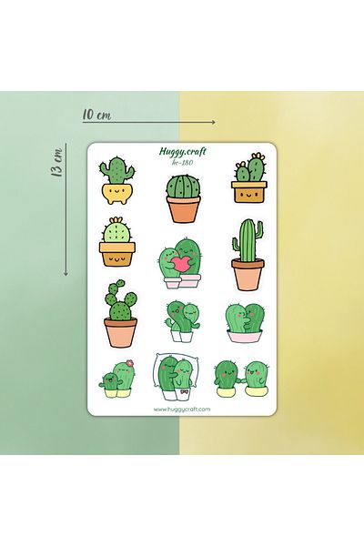 Huggy Craft Cute Green Cactuses Sticker Set - 12 Pieces