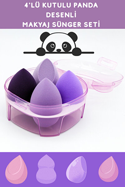 Lady Beauty Panda Desenli 4'Lü Makyaj Sünger Seti Mor