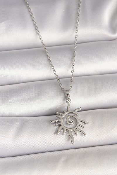 Clariss 316L Steel Silver Color Chain Zircon Stone Sun Model Women's Necklace