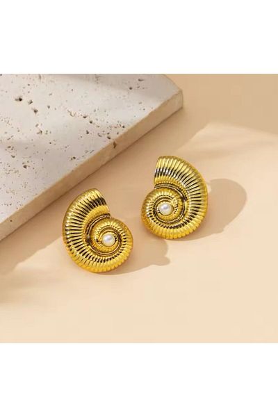CHARMLUCKY Steel Pearl Snail Earrings