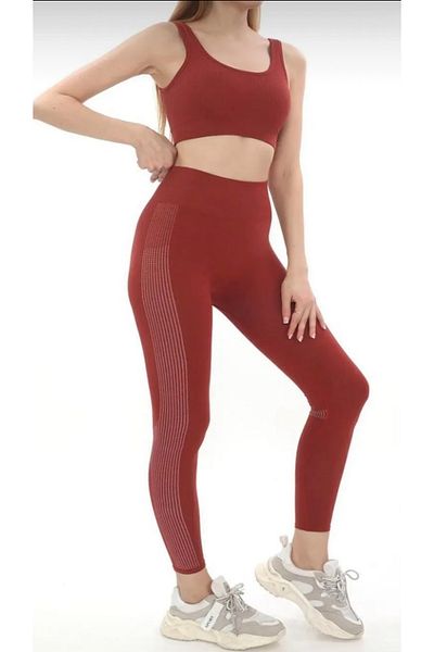 Meralles Double Suit Seamless Athlete High Waist Leggings and Thick Strap Without Underwire Crop Top Bustier