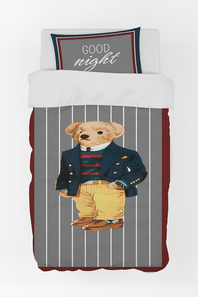 BelezaHome Fares Bear Single Duvet Cover Set-Blue