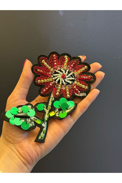 Gönülden Tasarım Iron-On Beading Stitching Flower Coat of Arms Sewing Applique 14X10 cm