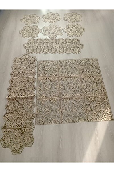 Butik Fransız Dantel Zemini Siyah Tül Akşam Güneşi Desenli 9 Parça Fiskos Run...