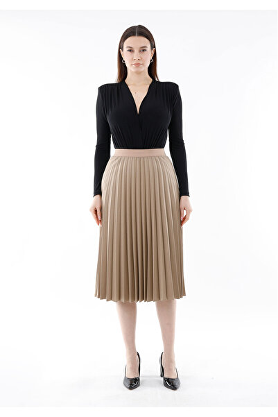 Guzella Knee Length Pleated Elastic Waist Skirt