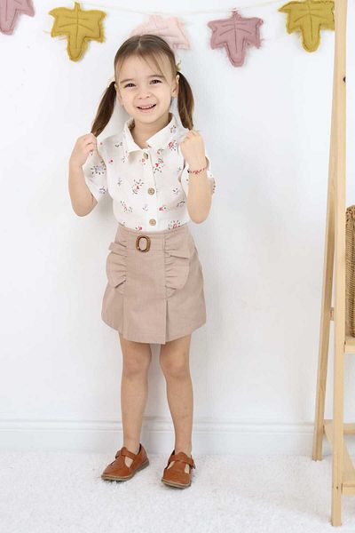 ESİLA KİDS Girl's Skirted Shorts Set, Holiday Floral Patterned Shirt, 3-6 Years Old
