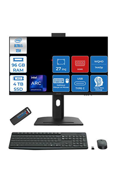 MSI Modern Aı Ultra 5 125H 96GB Ddr5 4tb SSD WIN11PRO 27" 2k Wqhd AM273QPP28+ZettaFlash