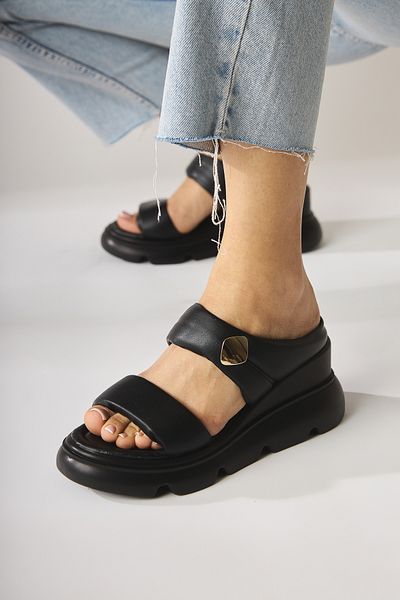 Limoya Susi Black High Heeled Fluffy Women's Slippers