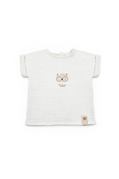 Magu Baby Boy Muslin Ecru Teddy Bear Printed T-Shirt and Shorts Set with Pockets