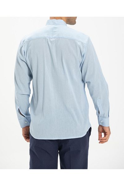 ATİLLA ÖZER Мъжка лятна риза Şile Cloth с единичен джоб и яка за съдии, цвят ледено син лен