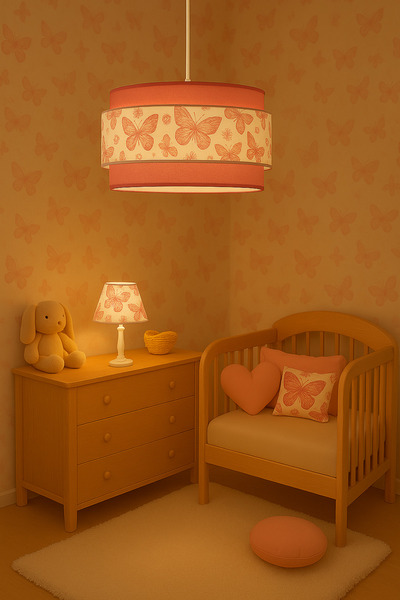 Vivido Abajur Dopia Pink Butterfly Patterned Children's Room Chandelier