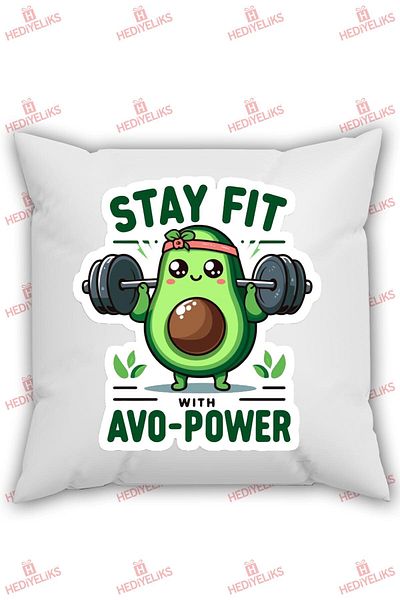 HEDİYELİKS Avocado Stay Fit with Avo Powder Written Gift Pillow