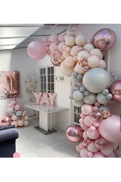 Çemrek Süs Parti Sea Sand Smoke Sequin Transparent Balloon Pink Balloon Chain Set of 100