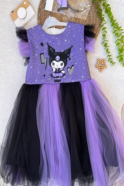 DeKuBaby Kuromi Patterned Girl's Evening Dress-Party-Birthday Costume with Layered Tulle Puffy Skirt