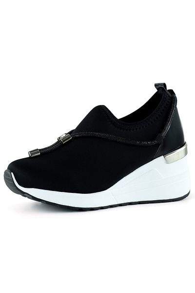 Erkan Saçmacı Ellie Black Stretch Lanț Cataramă Piatră Detaliu Metal Pantofi Casual Cu Toc Pană