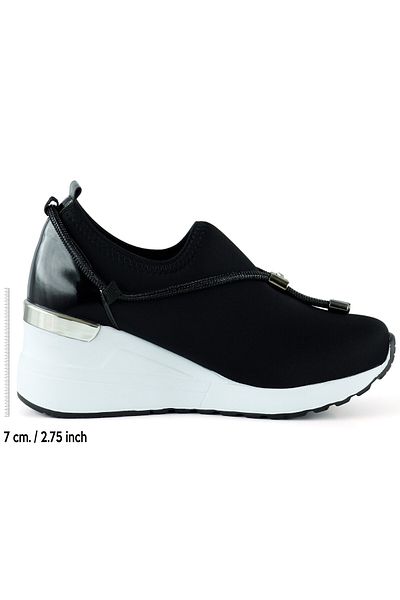 Erkan Saçmacı Ellie Black Stretch Lanț Cataramă Piatră Detaliu Metal Pantofi Casual Cu Toc Pană