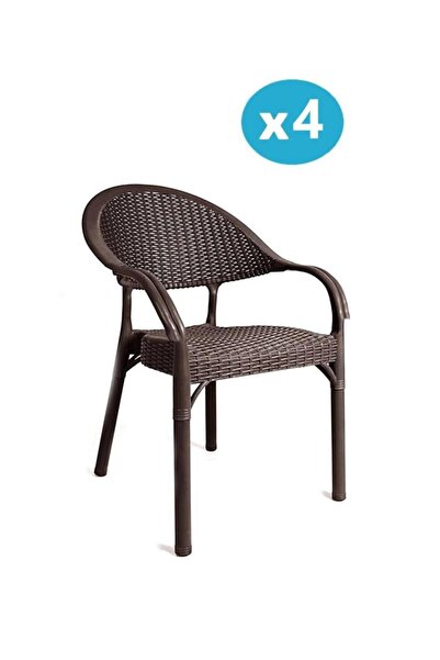 Omnipazar IRK-HK735 Bambu Rattan Desenli Plastik Bahçe Sandalye Koltuk 4'lü Set