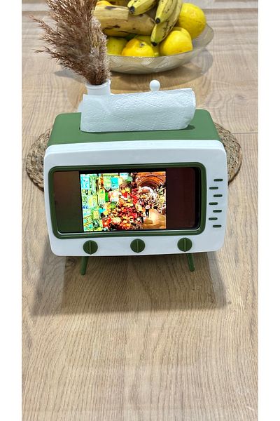 Doori Tabletop Napkin Holder, TV Shaped Napkin Paper Box, Napkin Holder with Mobile Phone Holder