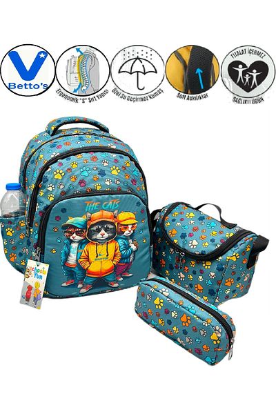 betto's Bts Cat Character 3 Piece Set First School Bag Boy Children Primary School Bag
