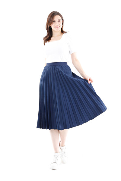 Guzella Knee Length Pleated Elastic Waist Skirt