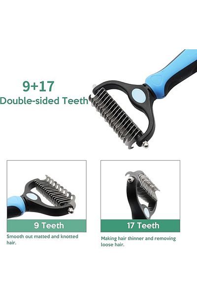 TechTic Pet Grooming Brush Deshedding Hairball Detangler Comb Metal Toothed Cat Dog Comb
