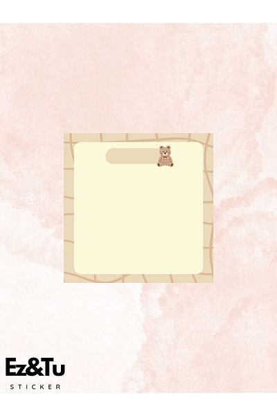 Ez&Tu Stıcker 8X8 Patterned Set of 4 Memopad Notepad Planner Cute Bear Themed Cube Notes
