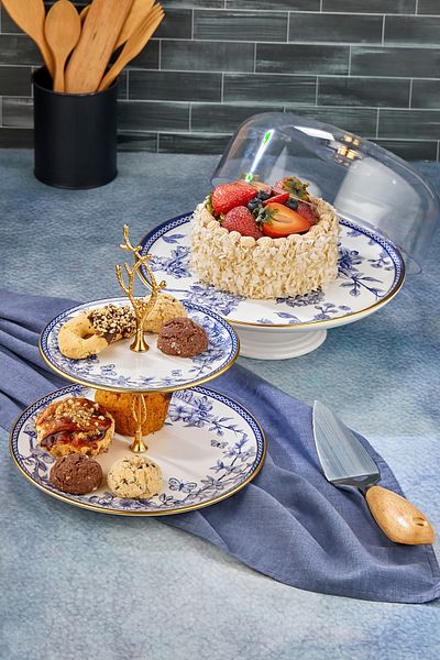 Mabeyn 2-Piece Fan Ceramic Layered Cookie Cake Presentation Plate Set Spring