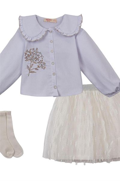 Motebarn Wear Girl's New Season Yakataga Tutu Shirt Bottom-Top Suit White