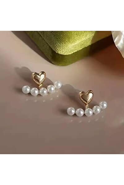 HOBİSY GIFT SHOP Kalpli İnci Detaylı Çelik Küpe Şık ve Zarif Tasarım - Kararmaz Antialerjik Gold Renk
