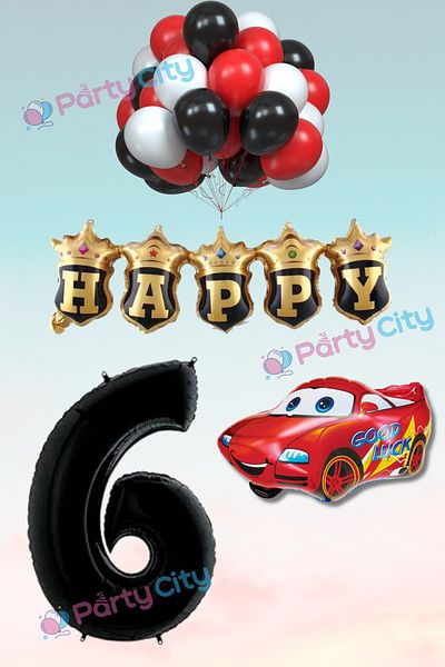 Party City 6 Year Old Car Themed Birthday Party Celebration Balloon Set Happy Foil Balloon