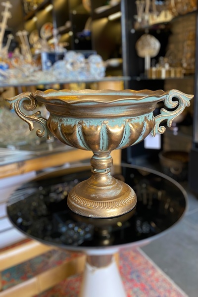 LEMİ DEKORASYON İthal Gold Bakır Kulplu Saksı Çiçeklik 24*28 Cm