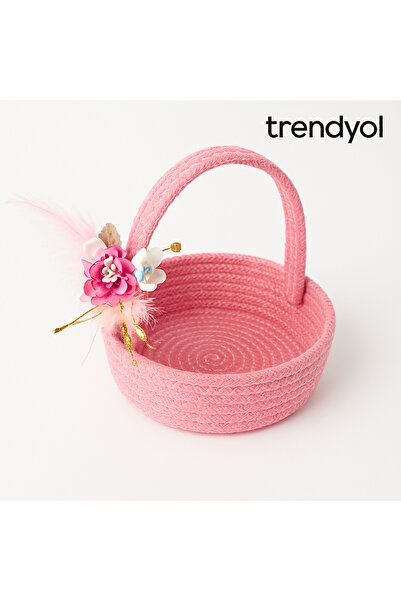 RH GALAXİ TEKSTİL Pembe El Yapımı Çiçekli Dekoratif Sunum Sepeti Hediye & 40 Uçurma İçin Özel Tasarım