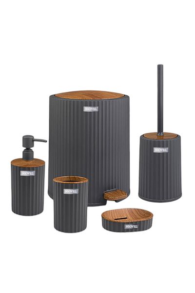 NIOVEL Set accesorii baie 5 piese CLM3, perie wc,cos gunoi,dispenser sapun,suport periute,suport sapun