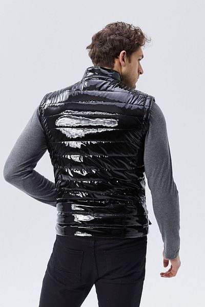 NYC GİYİM TEKSTİL Men's Black Patent Leather Vest - Bright Color