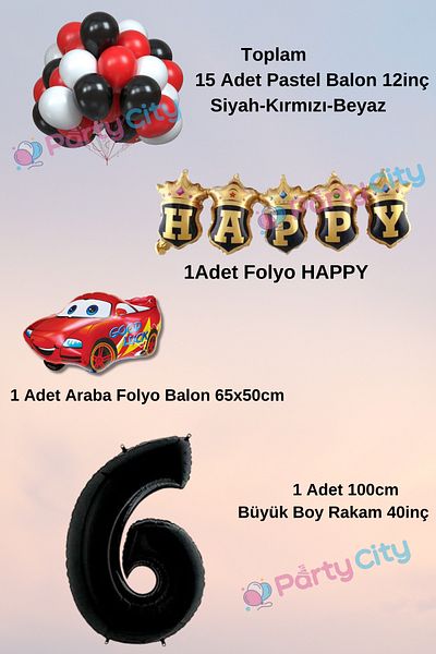 Party City 6 Year Old Car Themed Birthday Party Celebration Balloon Set Happy Foil Balloon