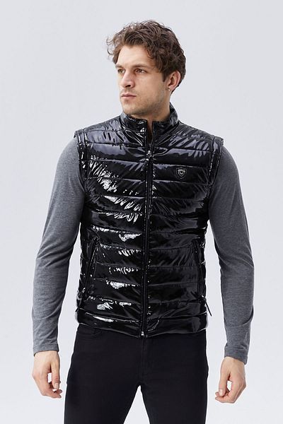 NYC GİYİM TEKSTİL Men's Black Patent Leather Vest - Bright Color