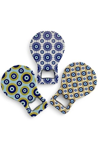 GALATA GIFT 3 Pieces Magnet Bottle Opener, Soda and Soda Refrigerator Opener, Evil Eye Bead Ornament.