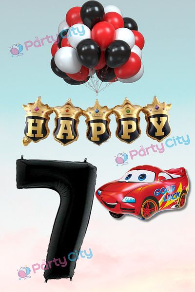 Party City 7 Year Old Car Themed Birthday Party Celebration Balloon Set Happy Foil Balloon