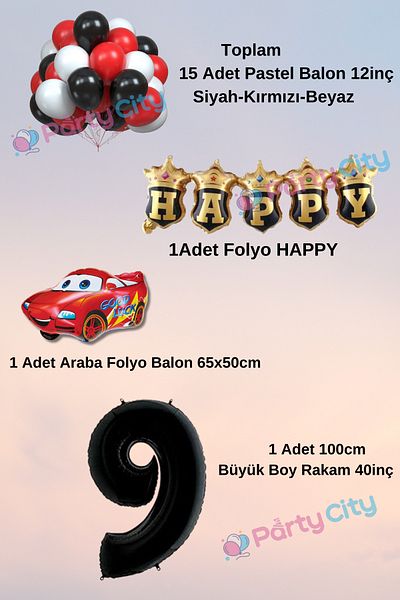 Party City 9 Year Old Car Themed Birthday Party Balloon Set Happy Foil
