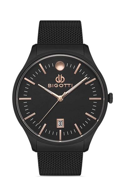 Bigotti Bg.1.10366.3 Wicker Cord Calendar Steel Case 5 Atm Waterproof Black Color Men's Wristwatch