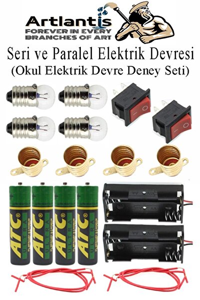 Artlantis Seri ve Paralel Basit Elektrik Devresi 1 Paket Deney Seti Sarı Mini Duy 4 Adet Mini Ampul 4 Adet Ana