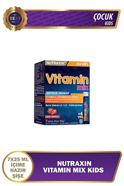 Nutraxin Vitamin Mix For Kids 7x25 ml - Çocuk Vitamini Beta Glukan Vitamin C Çörek Otu Keçi Boynuzu