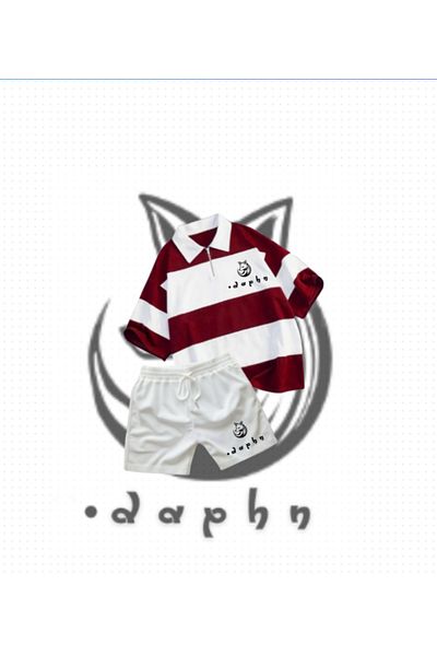 TEXTURA Striped Oversize Polo - Zippered Collar - Claret Red Fox Daphn Printed Set