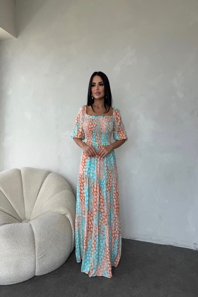 LİLA İSTANBUL Літнє плаття з квадратним коміром, з квітковим візерунком і рук...