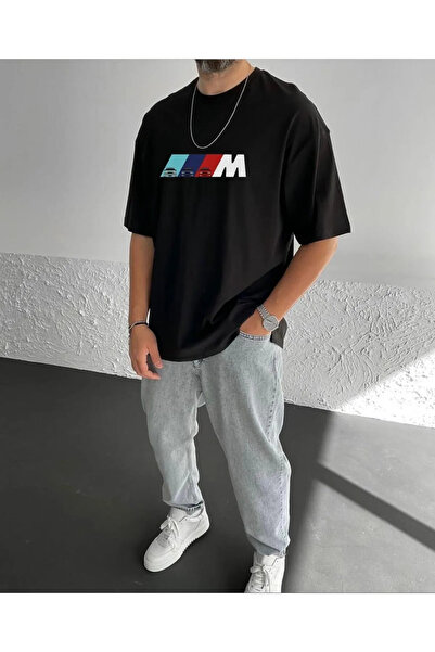 TEXTURA Tricou negru cu imprimeu BMW oversize pentru bărbați și femei de sezon nou