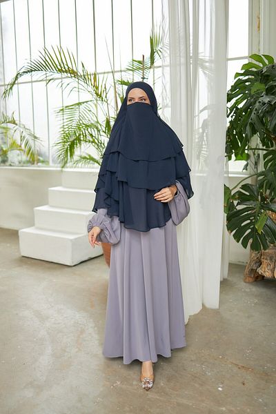 Nissra Ankanoor Navy Blue Veiled 3 στρώσεων σιφόν σουφλέ σάλι Anka 255029