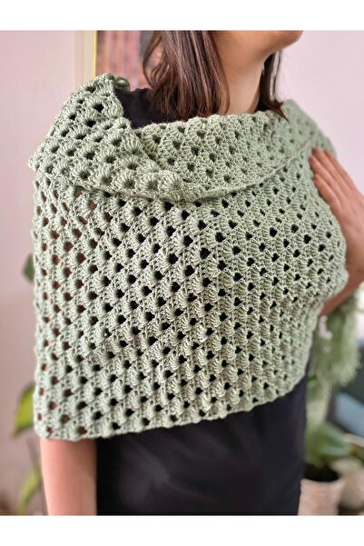 VAOV Omuz Şalı Çeyiz Şalı Gelin Şalı Bohça Şalı Hediyelik Şal Örgü Şal Yeşil ...